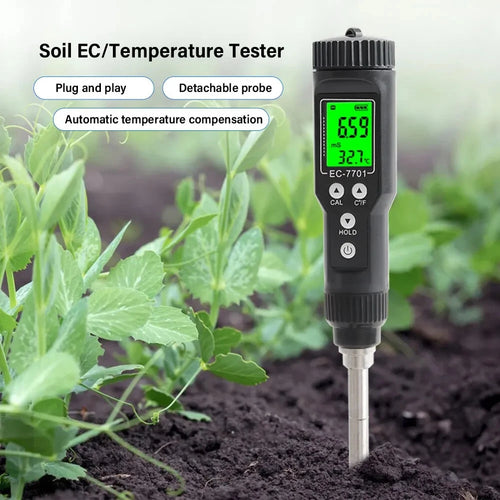 EC & Temp Meter Tester Reader for Soil Waterproof Electrical Conductivity ATC EC-7701