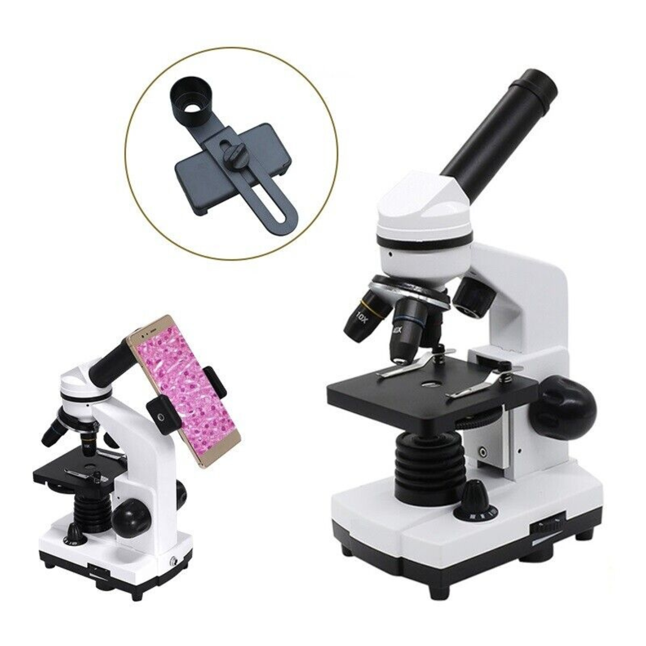 Monocular Microscope 40X-1600X with LED Built in Light and Smartphone Adapter