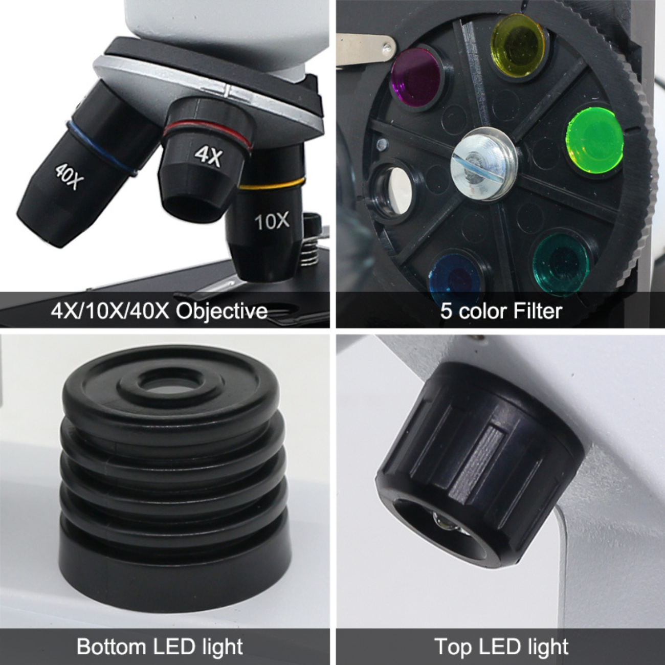 Monocular Microscope 40X-1600X with LED Built in Light and Smartphone Adapter