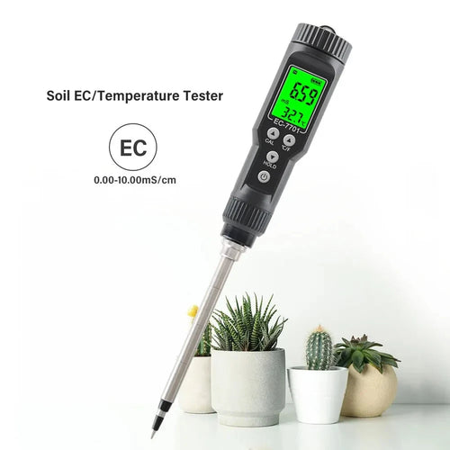 EC & Temp Meter Tester Reader for Soil Waterproof Electrical Conductivity ATC EC-7701