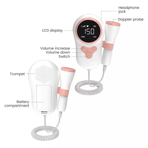 Fetal Doppler Baby Monitor Doppler for Pregnant Women 3MHZ No Radiation Grey