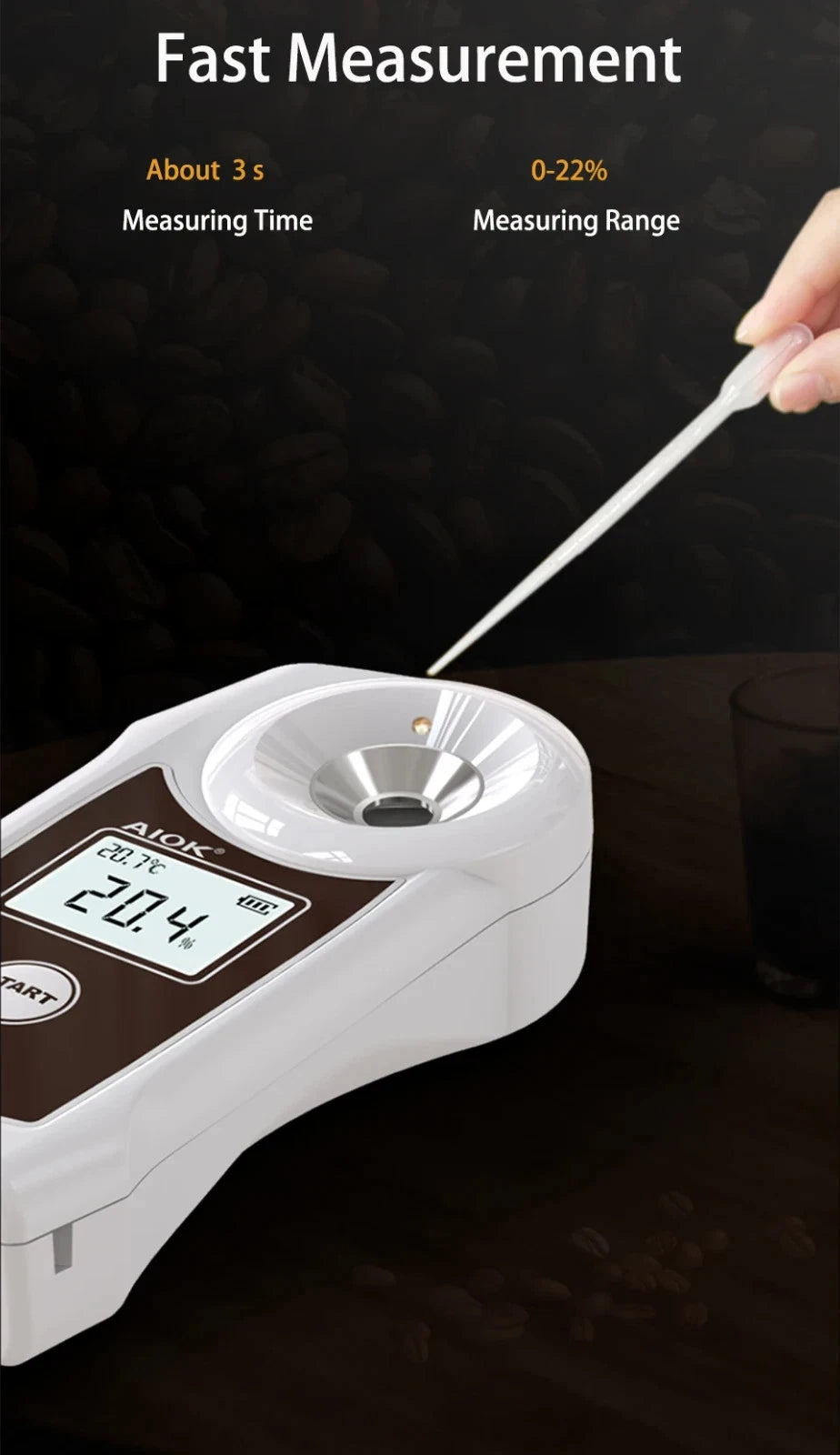 Refractometer Coffee Liquid Concentration 0‑22% Digital High Accuracy Tester Meter AK002K