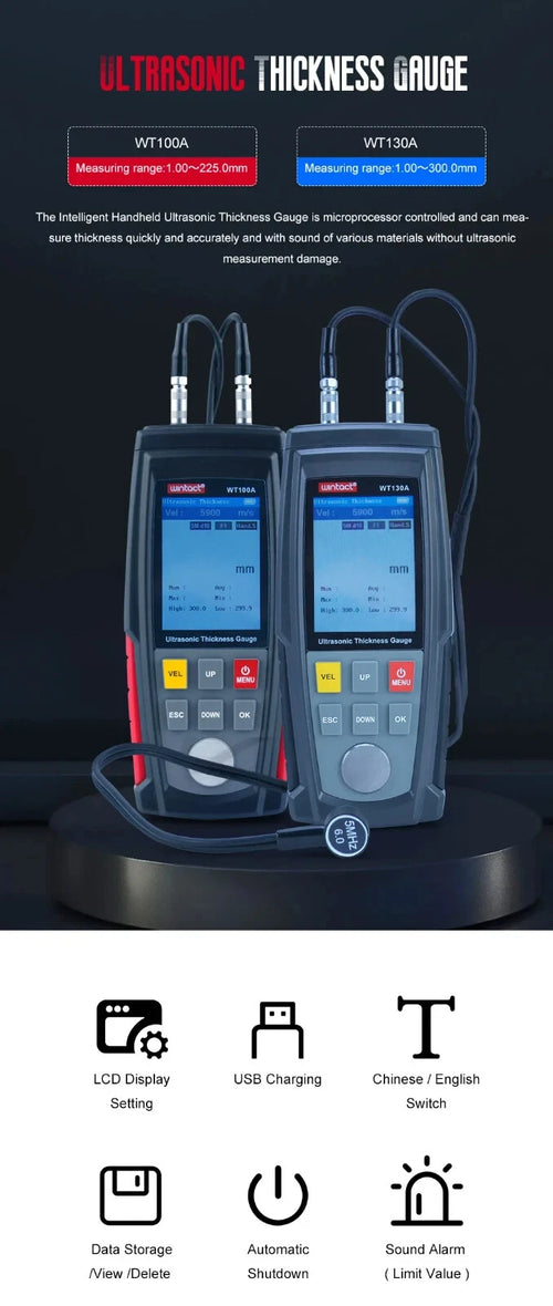 Ultrasonic Thickness Gauge Tester Coat Meter Width Car Paint WT130A