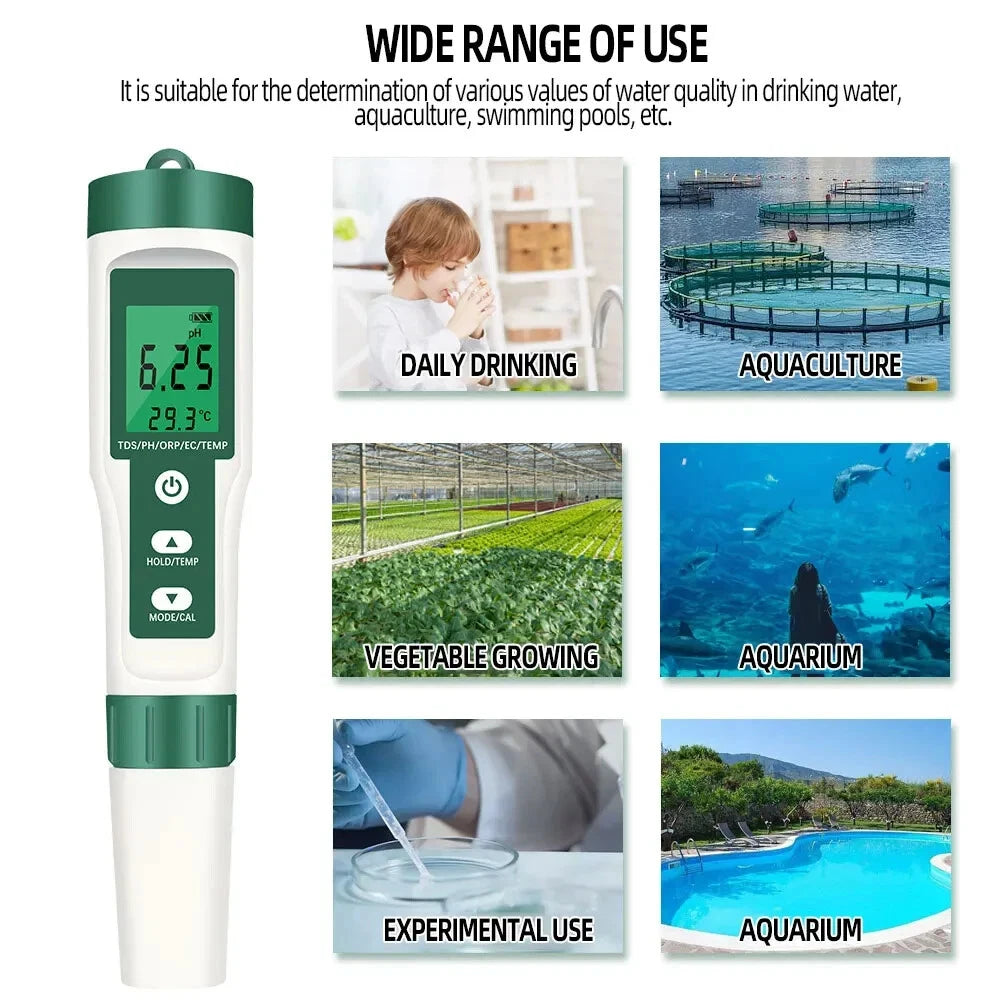 pH ORP Redox TDS EC Temperature  Meter Analyzer Water Tester (5 in 2) EZ-9910