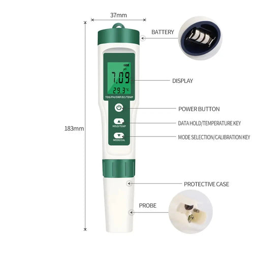 pH ORP Redox TDS EC Temperature  Meter Analyzer Water Tester (5 in 2) EZ-9910