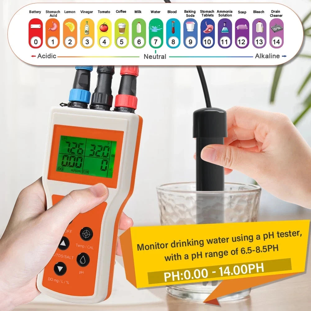 pH EC SALT TDS DO Temp Water Quality Testing Meter Lab or Field YY-100