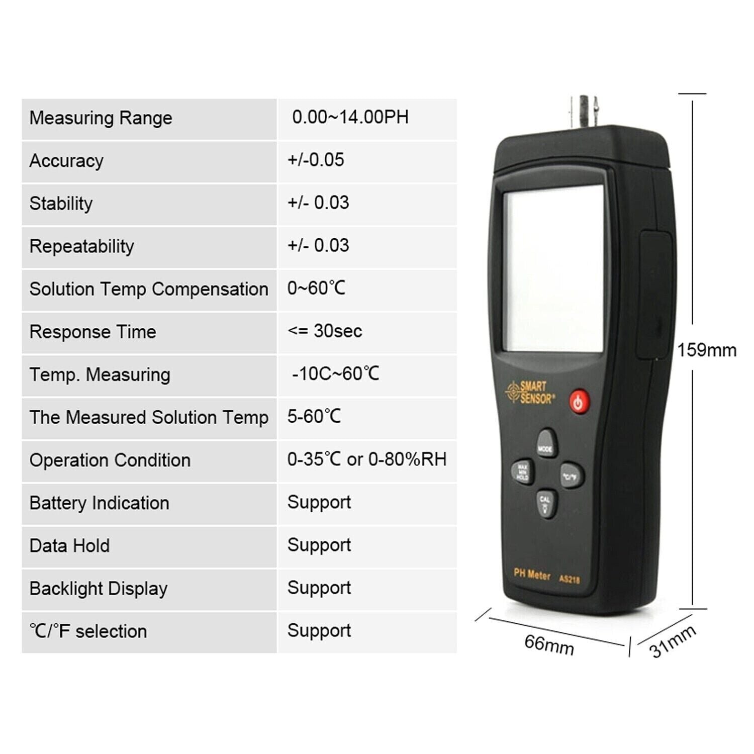 Copy of pH Temp Meter Tester Monitor LCD Measure Instrument Water Smart Sensor AS218
