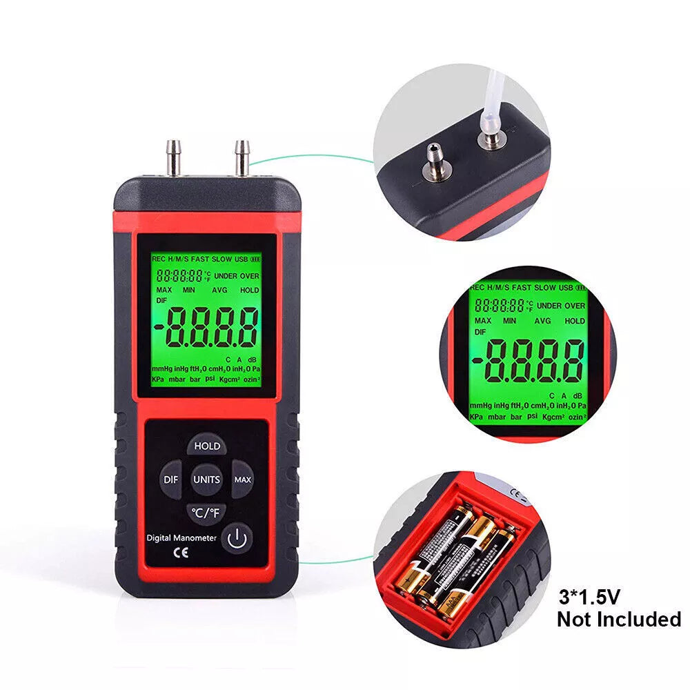 Digital Manometer Differential Air Pressure Meter ±2.999Psi Gauge High KPA  AUS