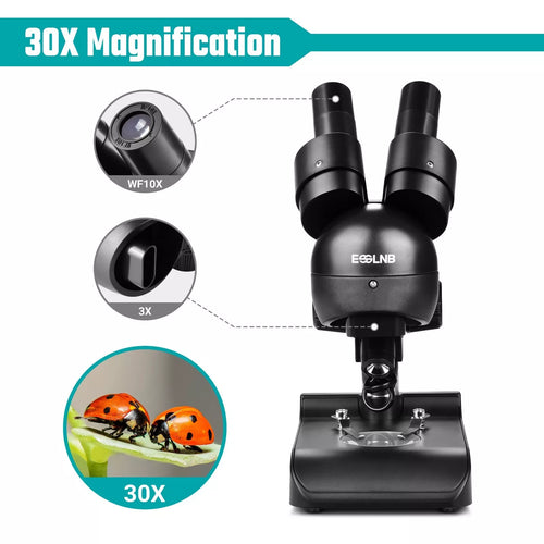 Microscope Stereo 30x with Top & Bottom Illumination For Factories Laboratories Schools