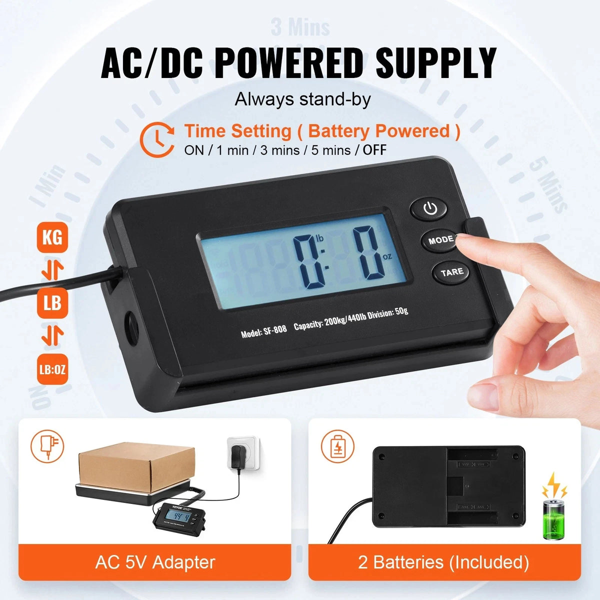 Scale Digital Floor Postal Electronic  Weigh 150KG x 50g AC Power Adaptor SF-808