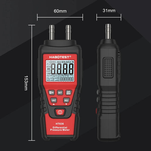 Manometer Digital Air Pressure Meter Differential Gas Tester Tool LCD Gauge HT636