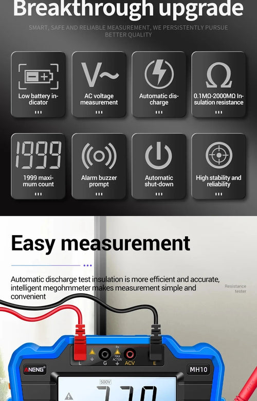 Insulation Resistance Meter Digital Megohmmeter Volt Tester Megger Voltmeter MH10