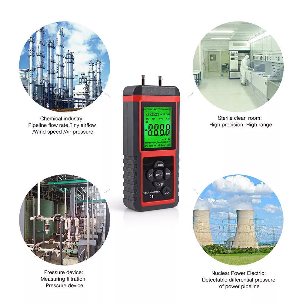 Digital Manometer Differential Air Pressure Meter ±2.999Psi Gauge High KPA  AUS