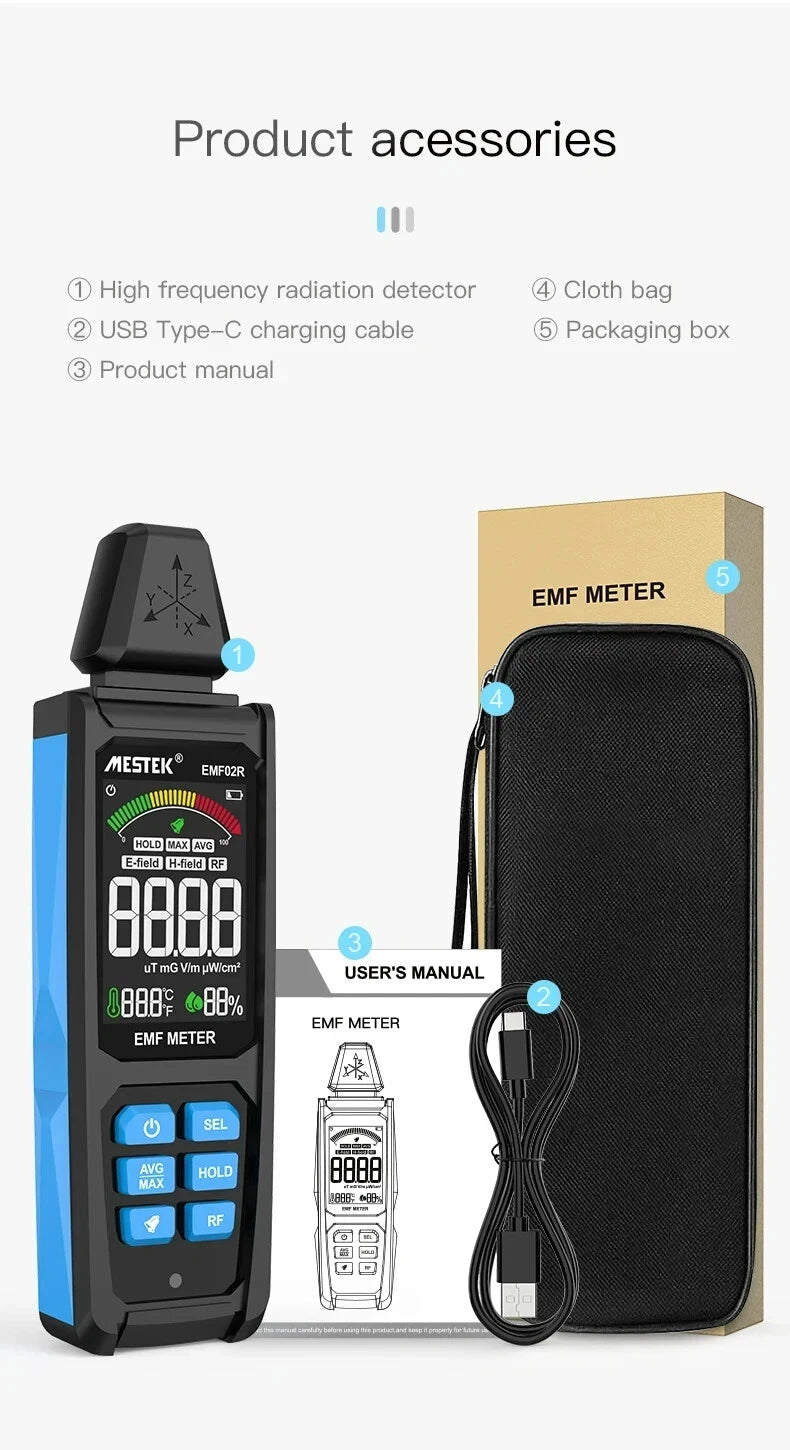 EMF Electromagnetic Radiation Tester Meter Magnetic Field Detector 30MHz-8Ghz