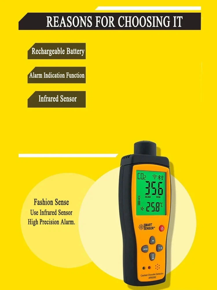 Carbon Dioxide CO2 Meter Tester Detector & Temperature 350~9999PPM