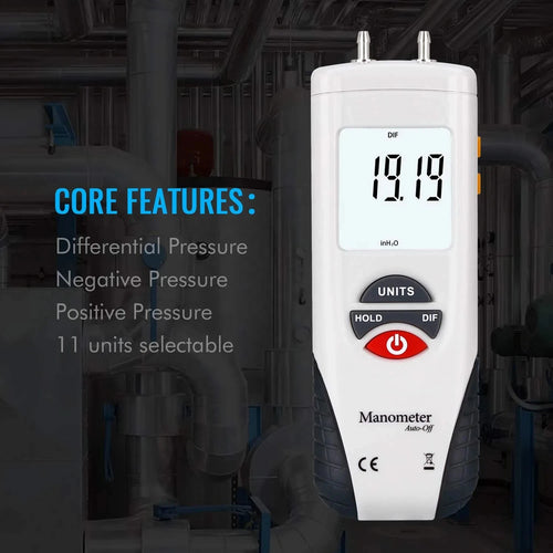 Manometer Digital Air Pressure Meter Differential Gas Tester Tool LCD Gauge HT-1890