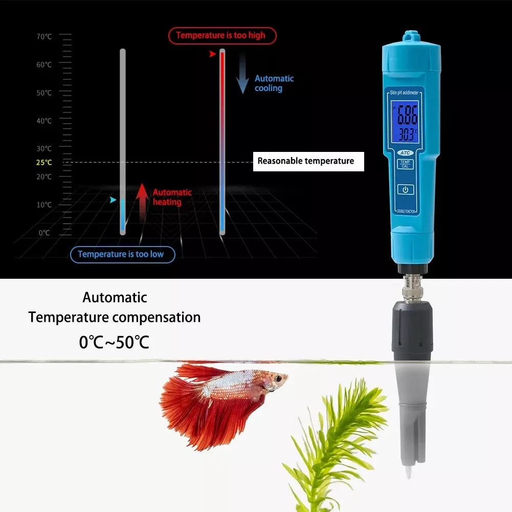 pH Meter Measures 0-14 Spear Tip Tests Tester Aquariums Hydroponics Pools Aquaponics Urine