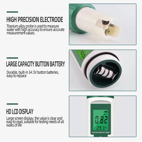 pH ORP Redox TDS EC Temperature  Meter Analyzer Water Tester (5 in 2) EZ-9910
