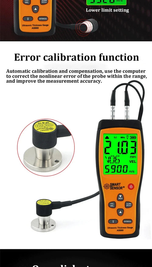 Ultrasonic Thickness Gauge Tester Sound Velocity Meter Metal Width Meter AS860