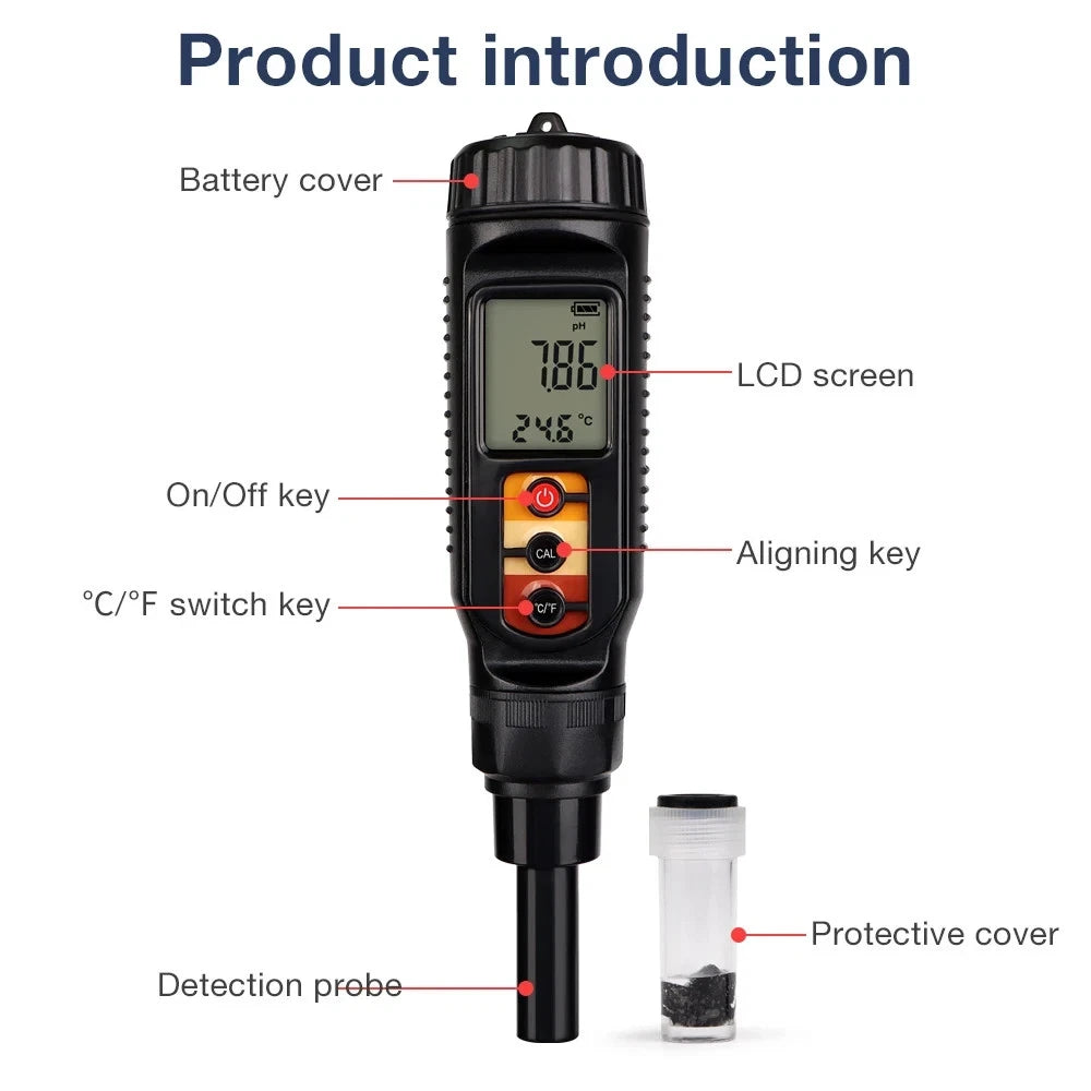PH Meter Flat End Tip Digital Auto Calibrating  0.00~14.00 High