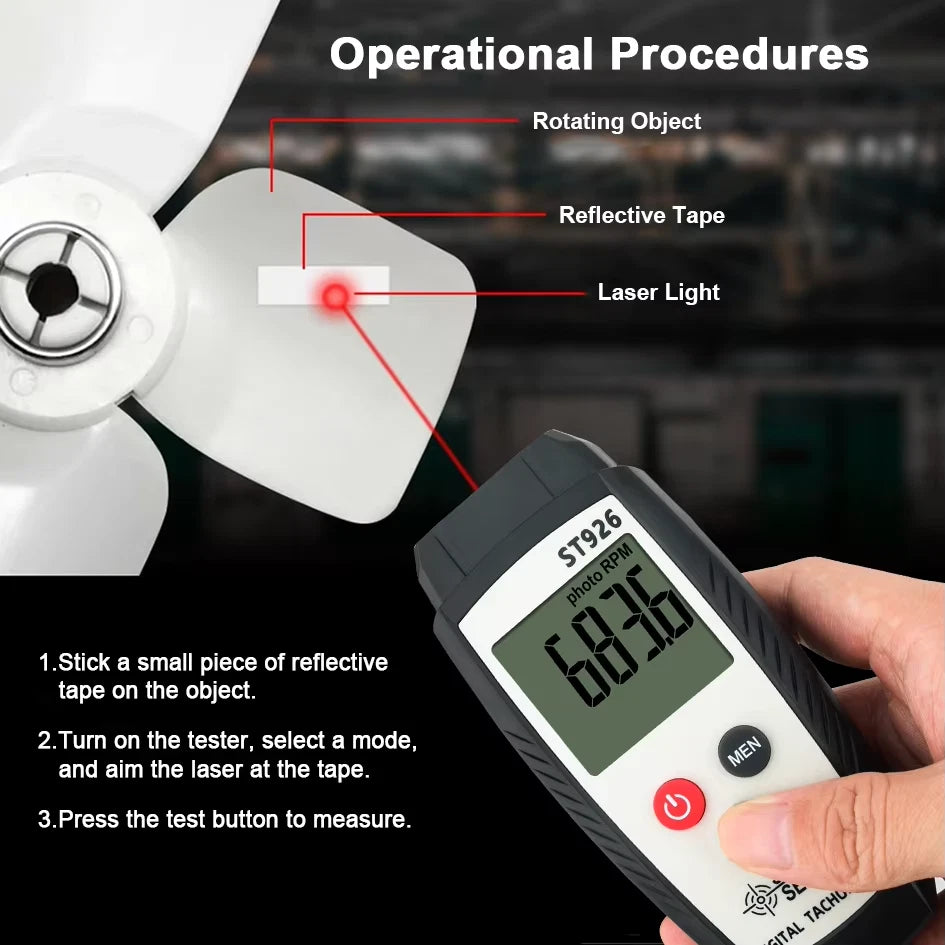 Tachometer Laser Photo Non Contact Digital RPM Tach Tester Meter LCD Speedometer ST926