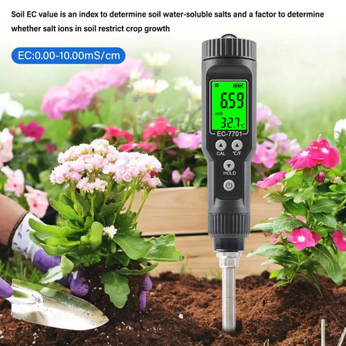 EC & Temp Meter Tester Reader for Soil Waterproof Electrical Conductivity ATC EC-7701