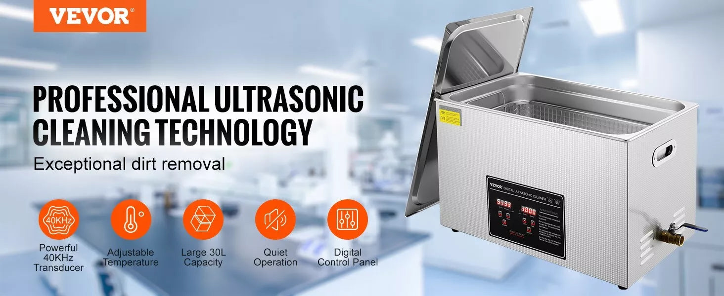 Ultrasonic Cleaning Bath 30L Digital Stainless Ultrasonic Cleaner Timer Heat