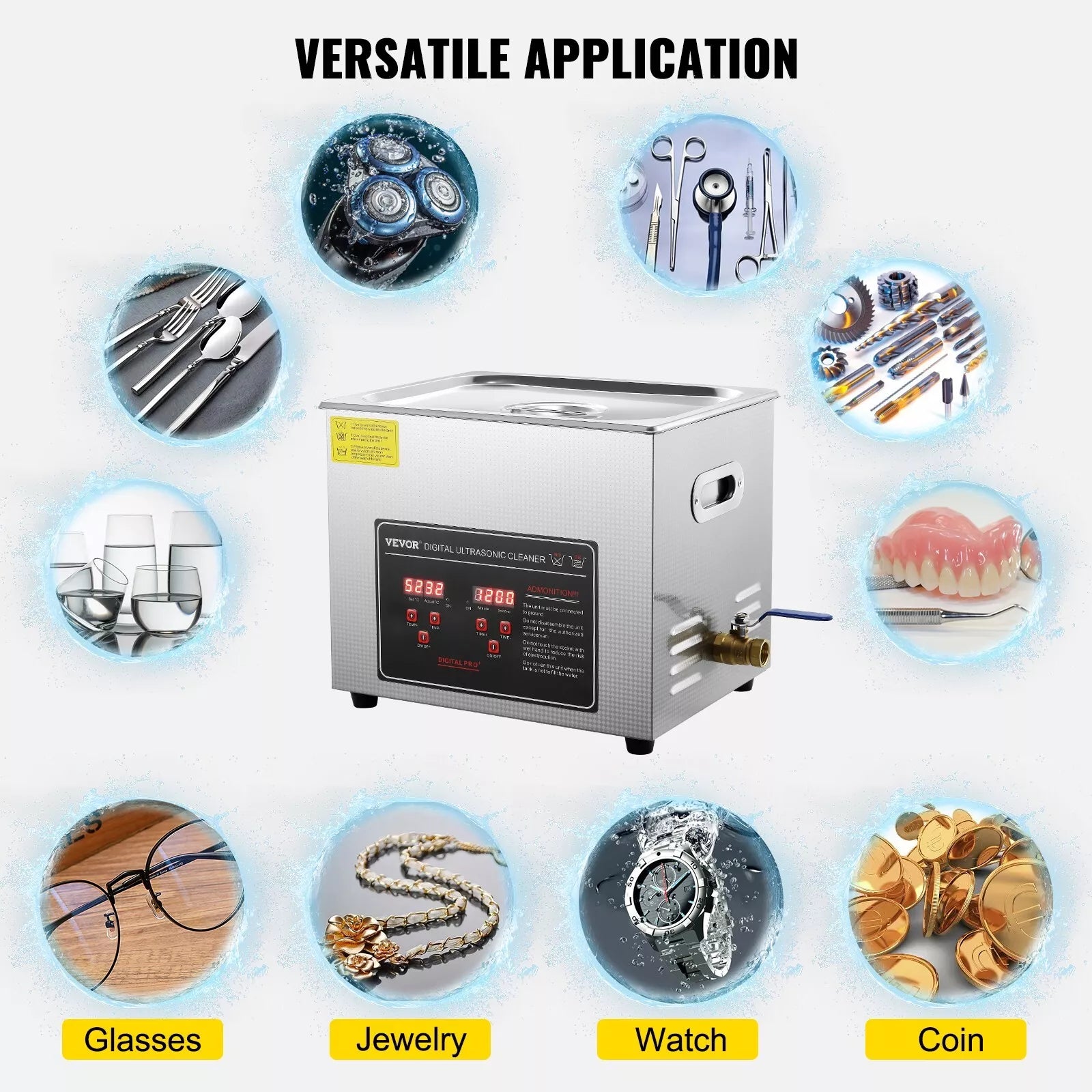 Ultrasonic Cleaning Bath 10L Digital Stainless Ultrasonic Cleaner Timer Heat