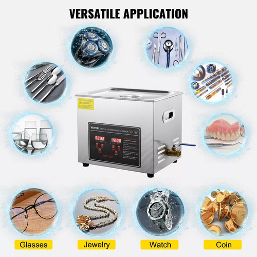 Ultrasonic Cleaning Bath 10L Digital Stainless Ultrasonic Cleaner Timer Heat
