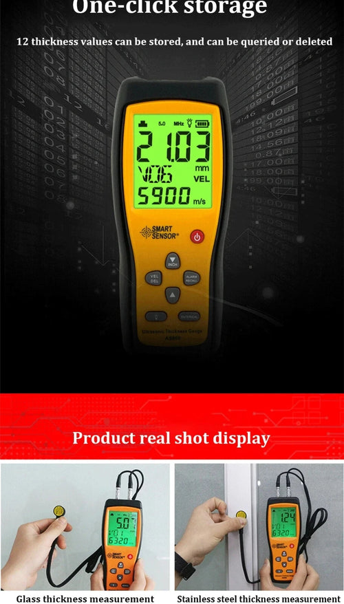 Ultrasonic Thickness Gauge Tester Sound Velocity Meter Metal Width Meter AS860