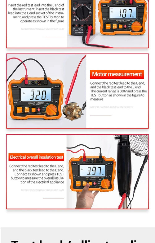 Insulation Resistance Meter Digital Megohmmeter Volt Tester Megger Voltmeter MH10