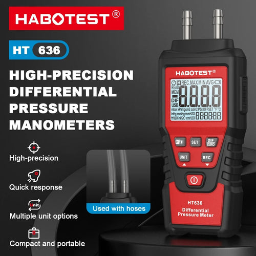 Manometer Digital Air Pressure Meter Differential Gas Tester Tool LCD Gauge HT636