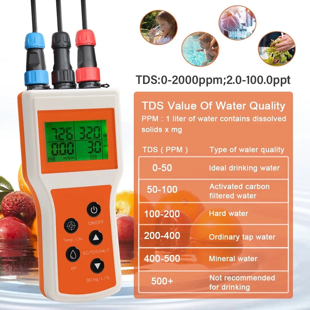 pH EC SALT TDS DO Temp Water Quality Testing Meter Lab or Field YY-100