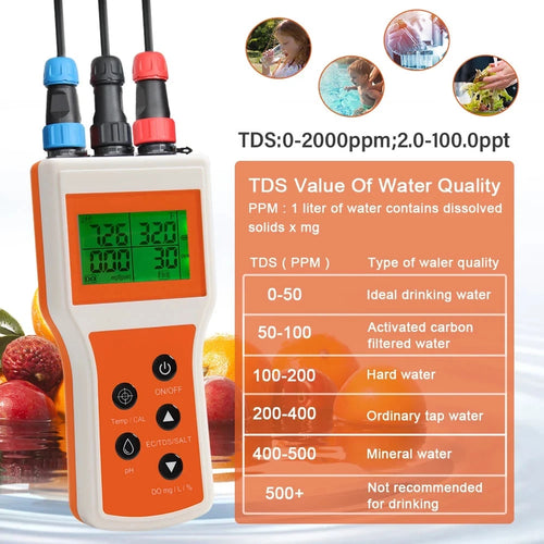 pH EC SALT TDS DO Temp Water Quality Testing Meter Lab or Field YY-100