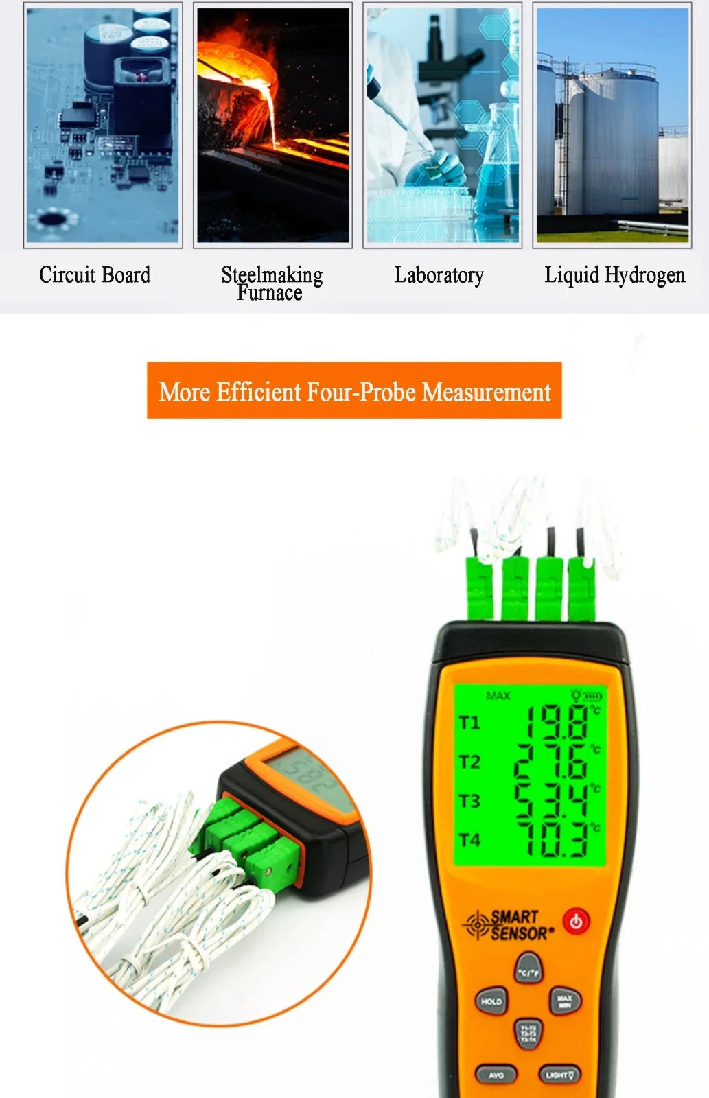 Thermometer Temperature Temp Meter K Type 4 Channel 1372°C SMART SENSOR AS887