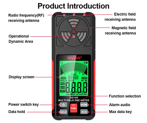 EMF Meter Electromagnetic Field RF Radiation Detector Meter Tester GD189