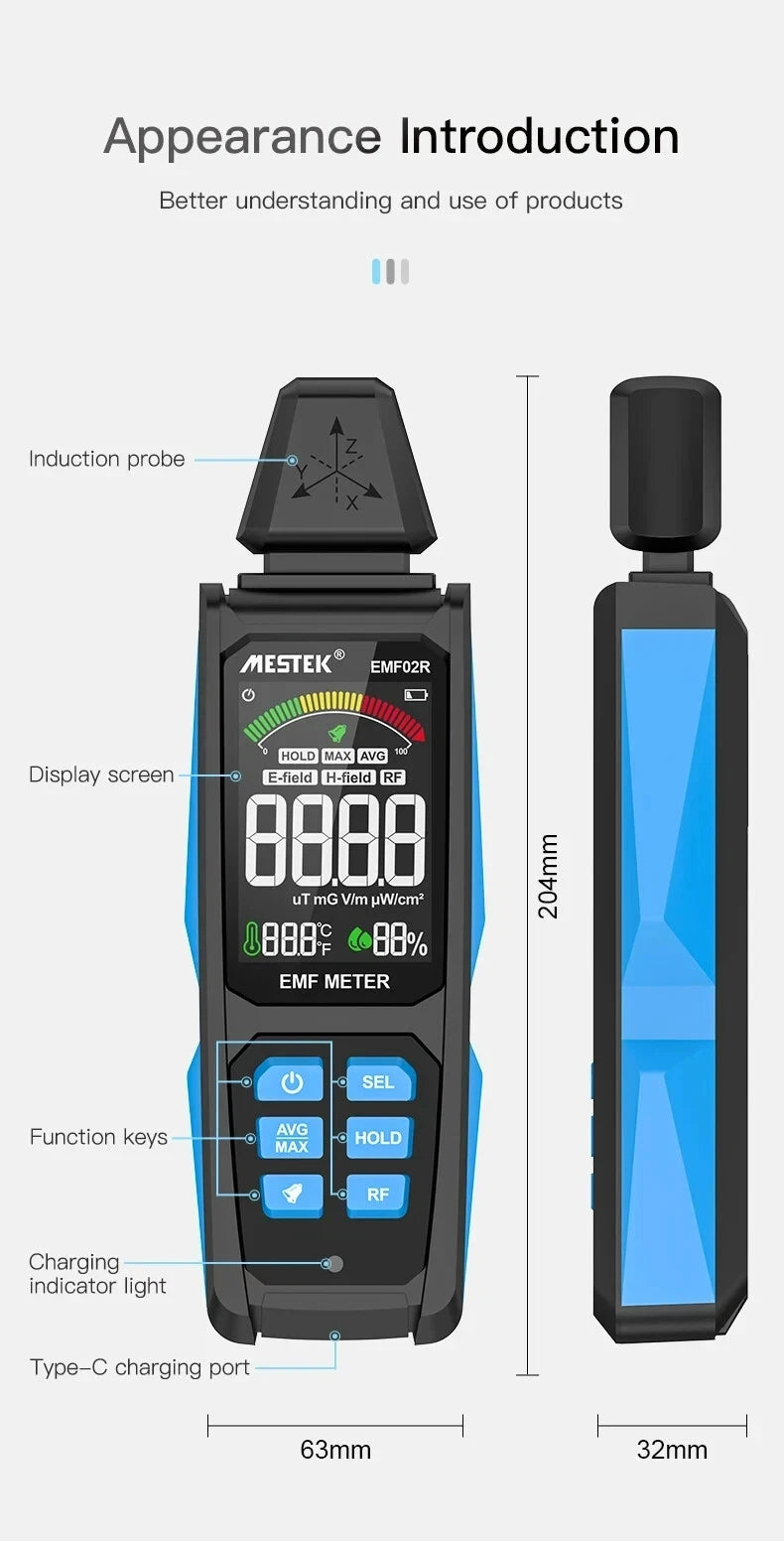 EMF Electromagnetic Radiation Tester Meter Magnetic Field Detector 30MHz-8Ghz
