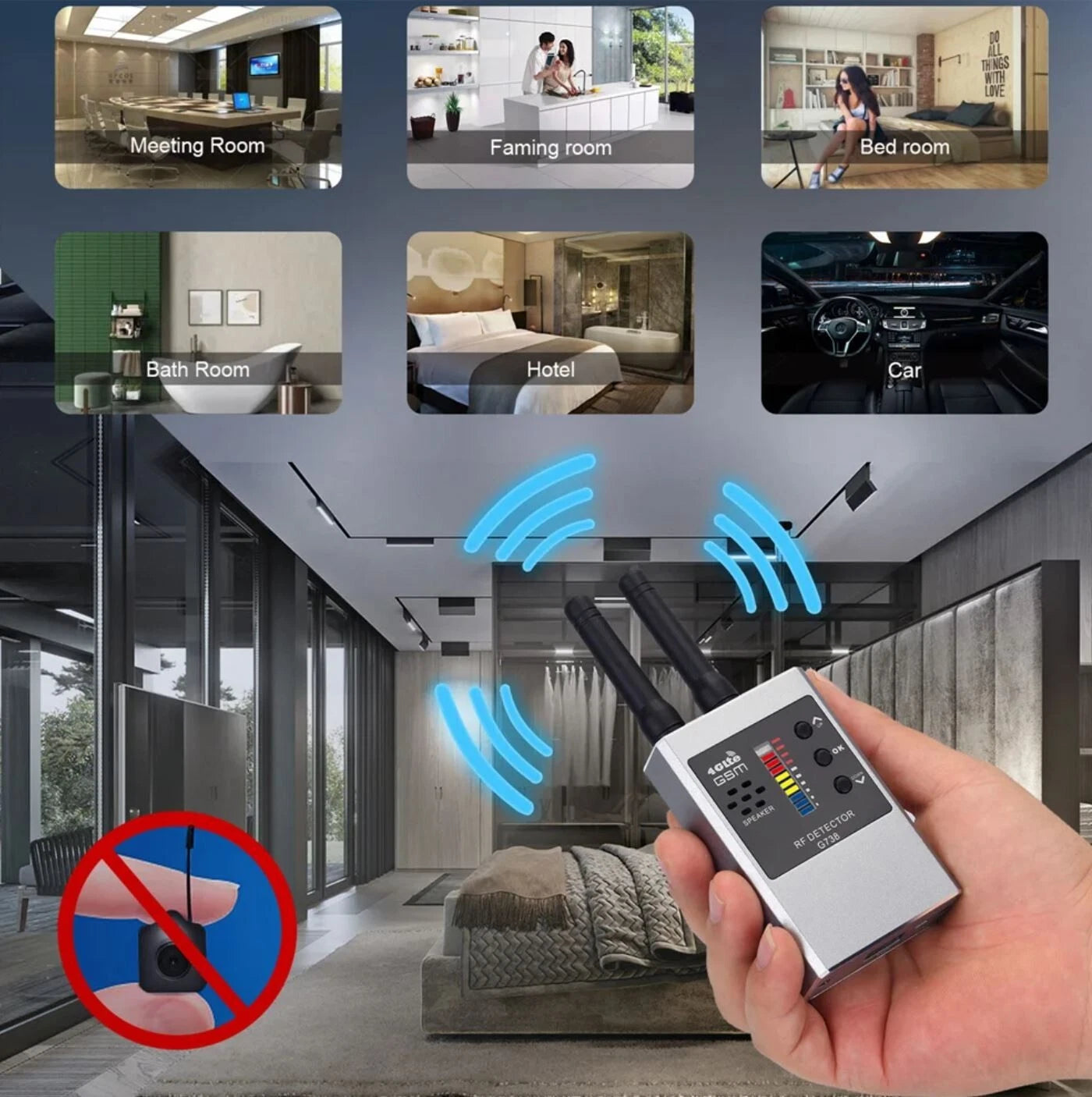 RF Detector GSM GPS Camera Eavesdropping Detecting Tracking Device  G638