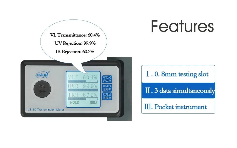 Window Film Tint Meter Glass IR UV VL Infrared Visible Light Tester LS160
