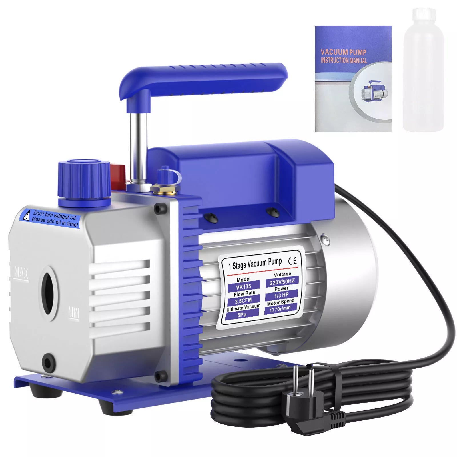 Vacuum Pump 3.5CFM 1 Stage Heavy Duty HVAC Air Conditioning Pumping Refrigeration
