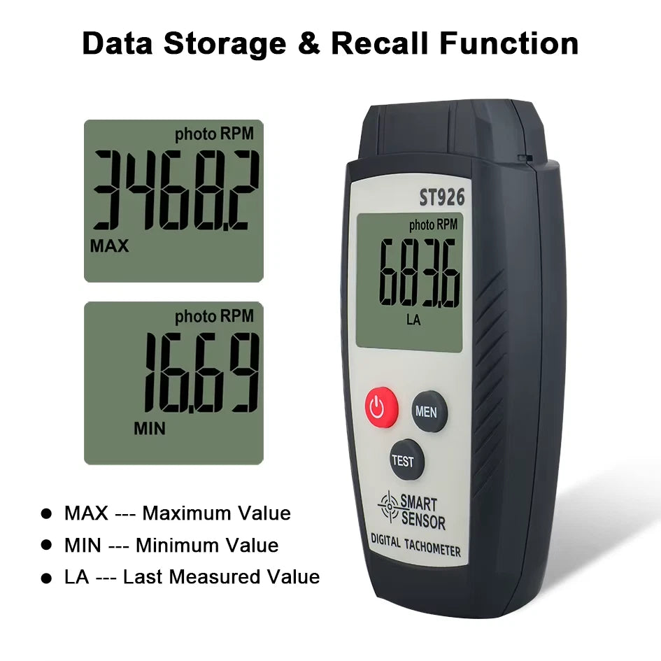 Tachometer Laser Photo Non Contact Digital RPM Tach Tester Meter LCD Speedometer ST926