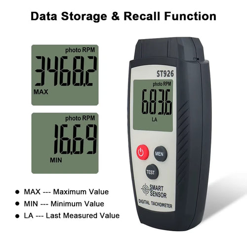 Tachometer Laser Photo Non Contact Digital RPM Tach Tester Meter LCD Speedometer ST926