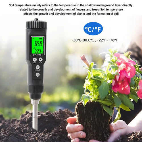 EC & Temp Meter Tester Reader for Soil Waterproof Electrical Conductivity ATC EC-7701