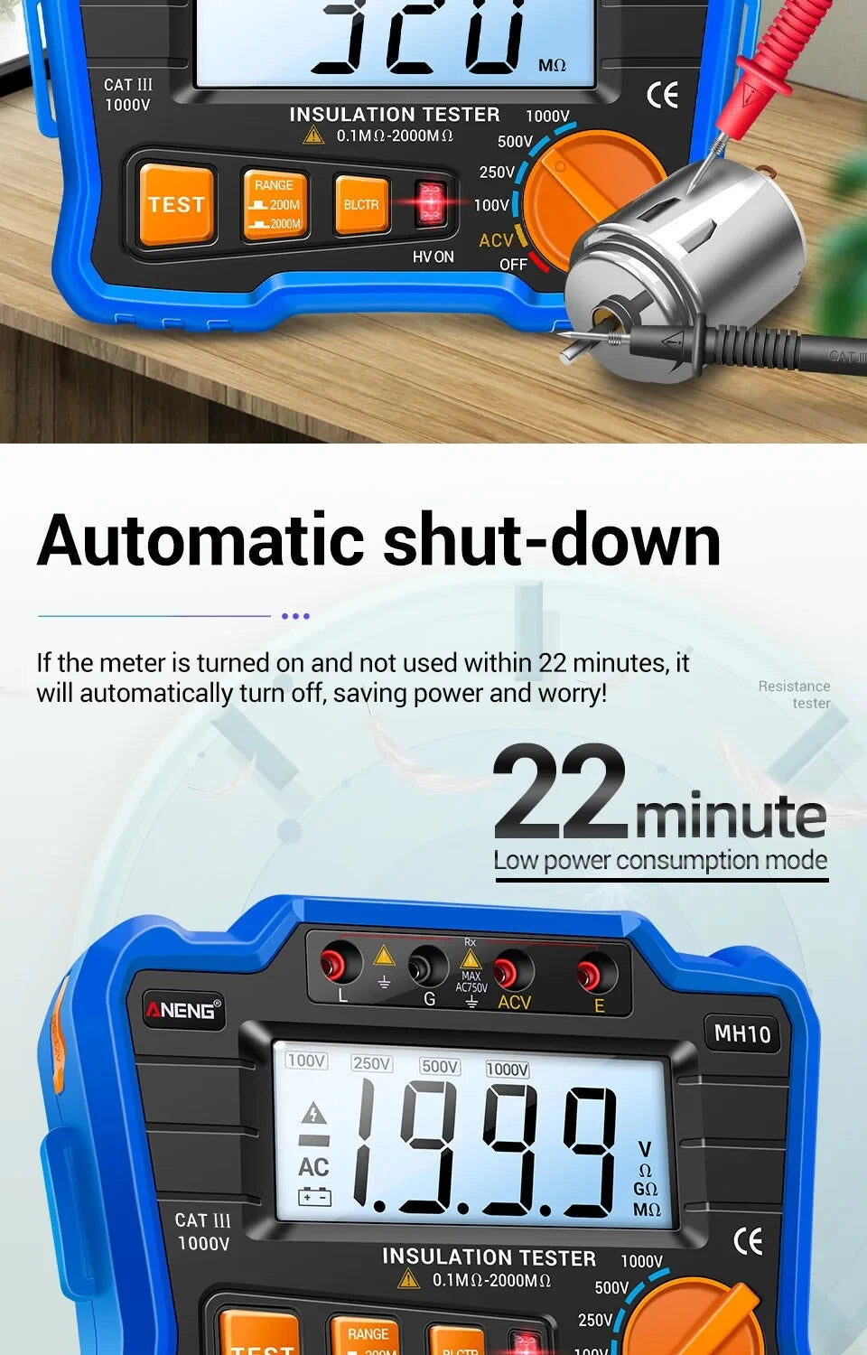 Insulation Resistance Meter Digital Megohmmeter Volt Tester Megger Voltmeter MH10
