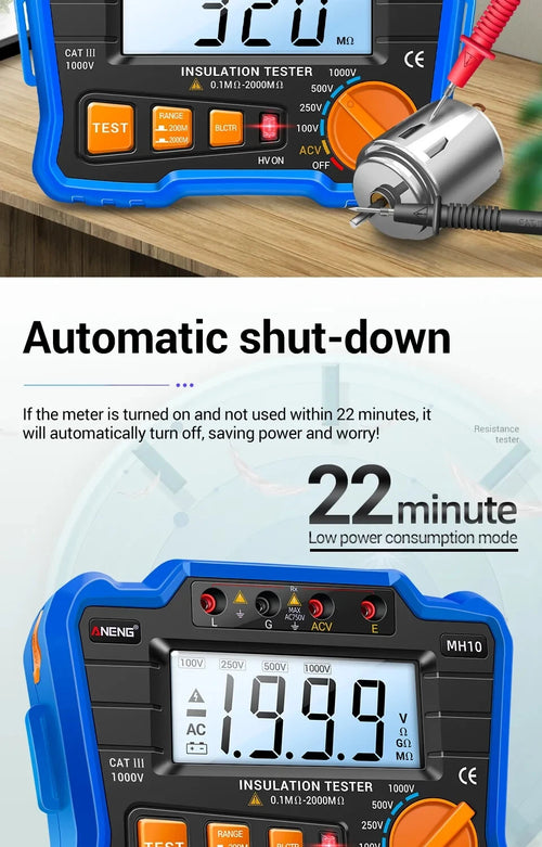 Insulation Resistance Meter Digital Megohmmeter Volt Tester Megger Voltmeter MH10