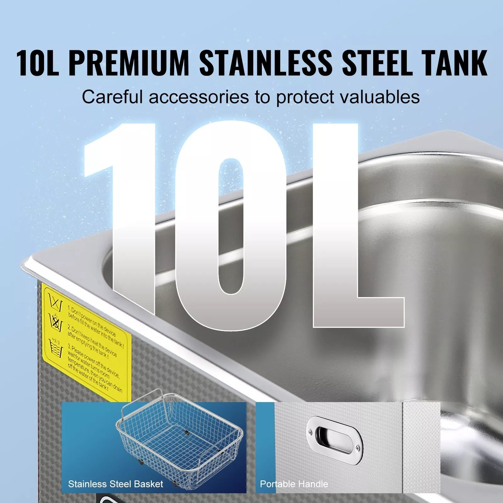 Ultrasonic Cleaning Bath 10L Digital Stainless Ultrasonic Cleaner Timer Heat
