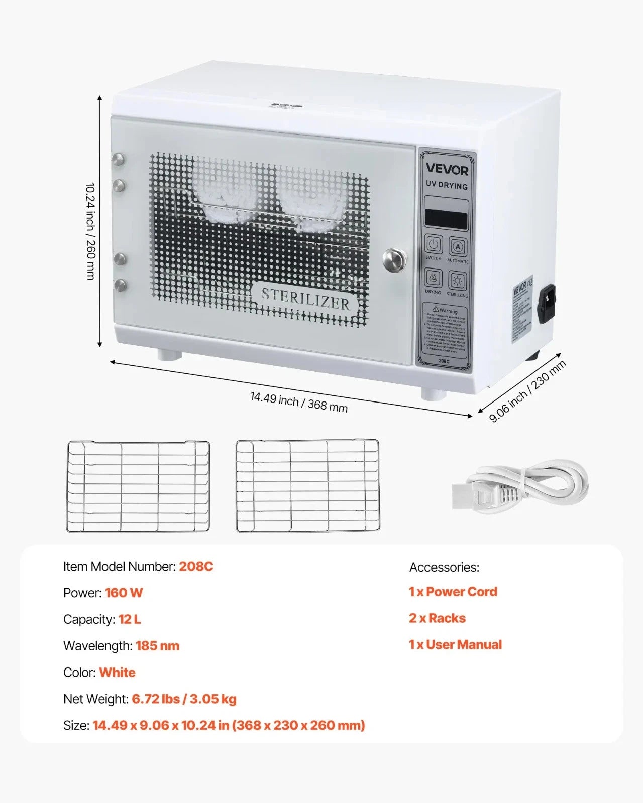 Sterilizer UV Ultraviolet Sanitizer Cleaning Machine 12L Large Capacity 208C