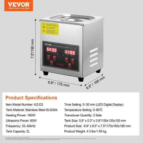 Ultrasonic Cleaner 1.3L Digital Stainless Ultra Sonic Bath Cleaning Timer Heat