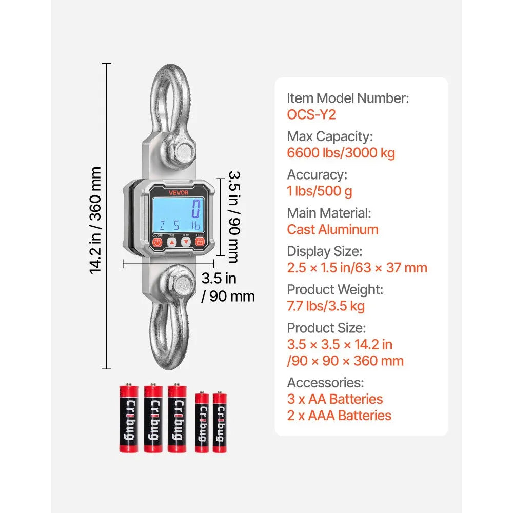Scale Hanging LCD Digital 3 Ton 3000KG x 0.500KG High Precision Portable Crane scale