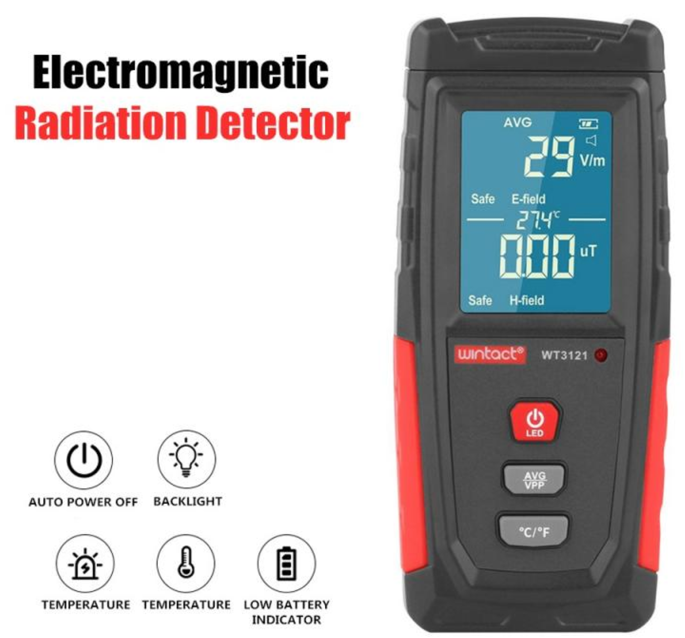 EMF Tester Meter Electromagnetic Field Radiation Detector Handheld Rec